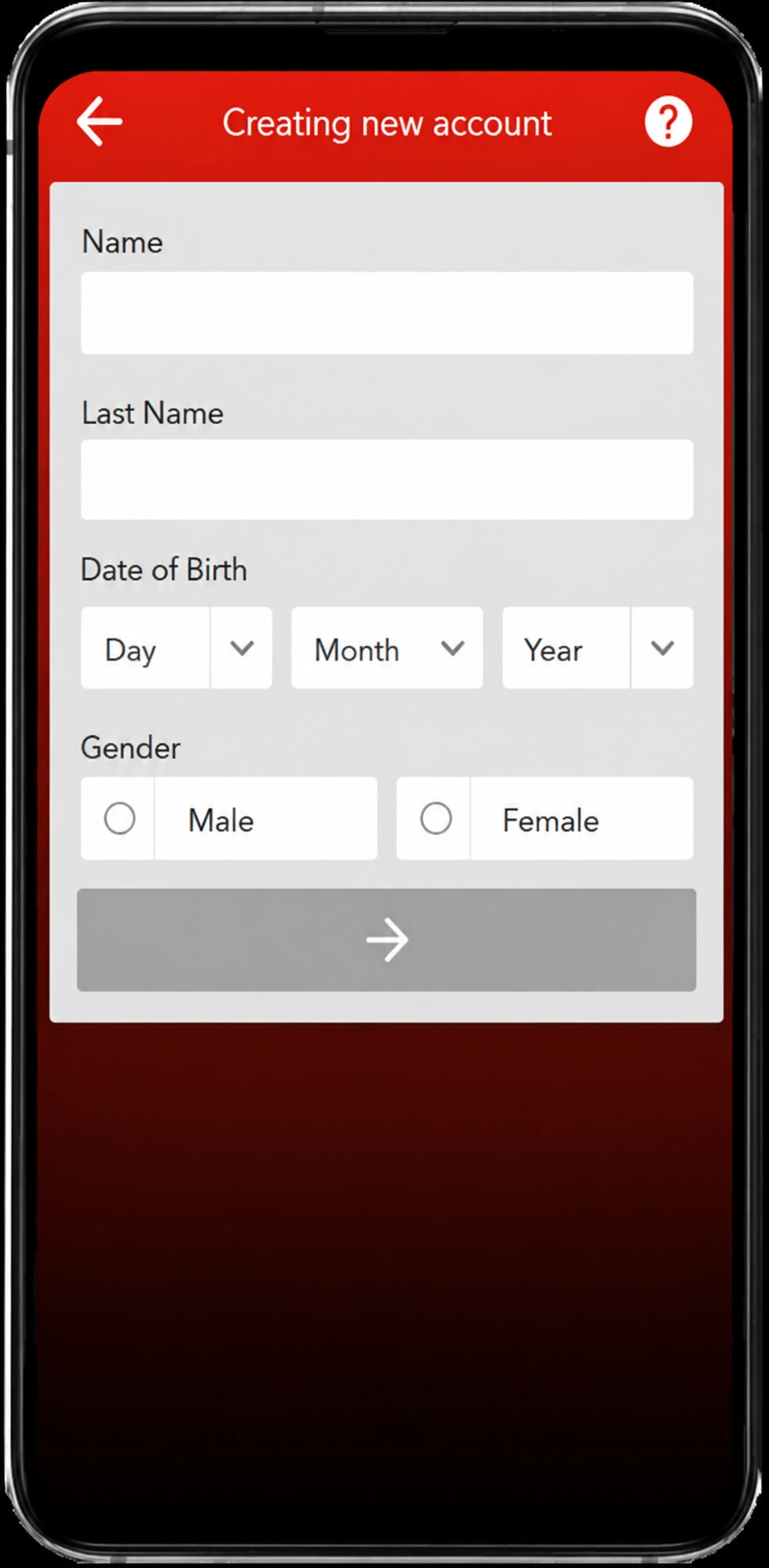 WinBet mobiele registratieformulier in de app